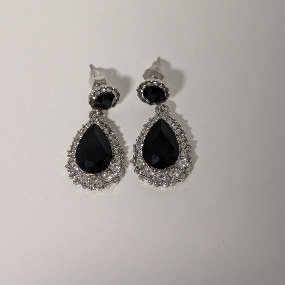 Black Teardrop Crystal Halo Drop Earrings